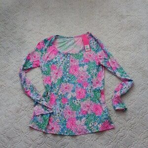 NWT Lilly Pulitzer Henley LONG SLEEVE Soiree All Day PJ Blouse/Top Size M Floral